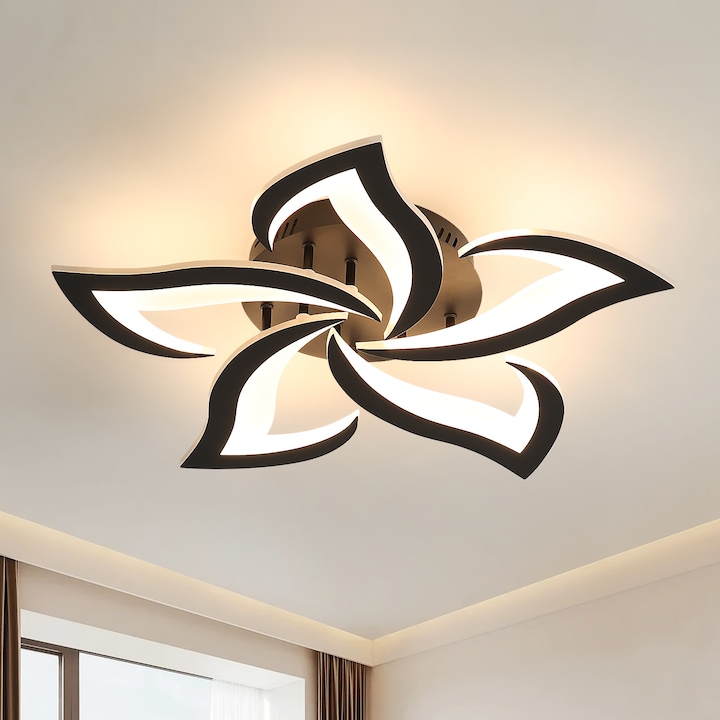 Plafoniera LED, Goeco, Negru, 5 Capete, Floral, Modern, 60W, 58 x 8CM, Lumina Calda 3000K, Acrilic, Potrivit pentru living, dormitor, coridor bucatarie
