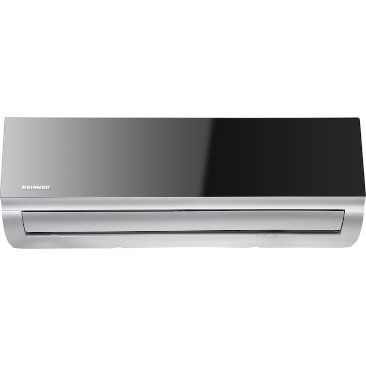 Aparat de aer conditionat Heinner Mirror 12000 BTU Wi-Fi, Clasa A++, Functie incalzire, Filtru cu densitate ridicata, Follow me, HAC-MRB12SLWIFI, negru oglinda cu carcasa argintie