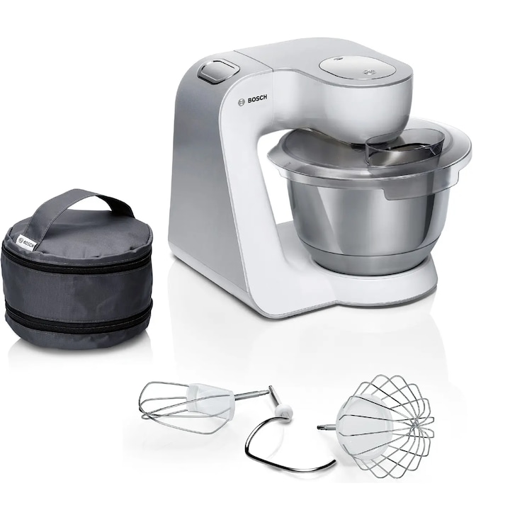 Robot de bucatarie Bosch MUM58200, 1000 W, Bol otel inoxidabil 3.9 l, 7 viteze, mixare planetara 3D, argintiu