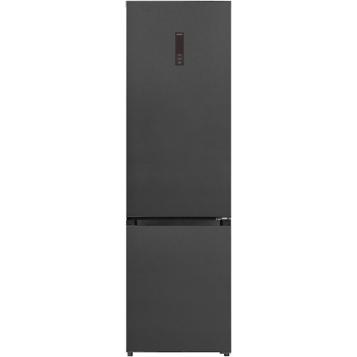 Combina frigorifica Heinner HCNF-HM377INVDGHC, 377 l, No Frost, Clasa C, Compresor Inverter, Display Touch, Tehnologie Inoxcool, Compartiment fructe si legume cu control umiditate, Suport vinuri din lemn, Lumina LED, Dark Grey