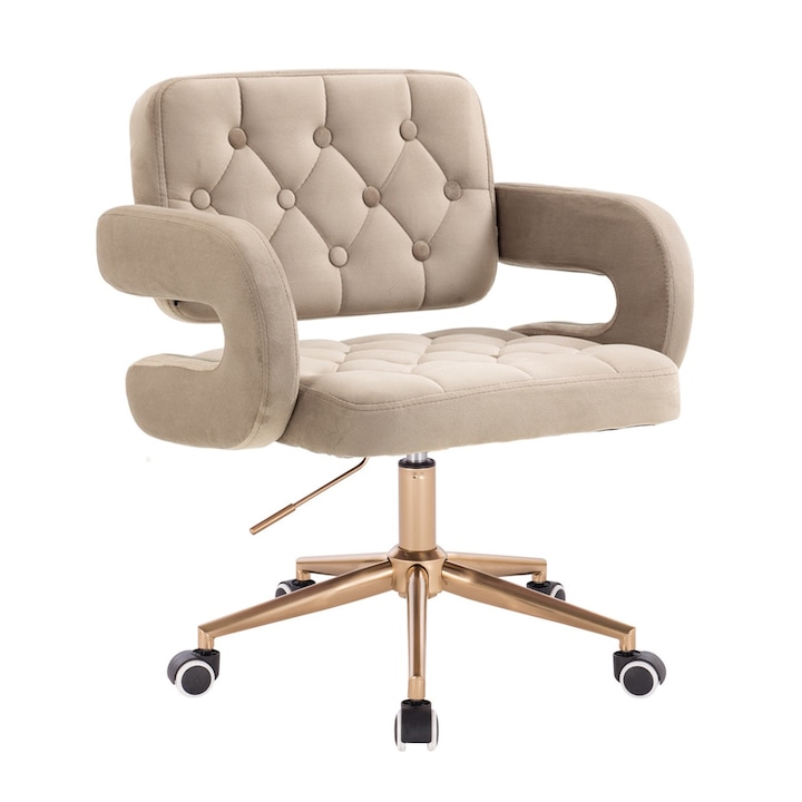Scaun de birou, Votana, HR8403K, Catifea, Baza Aurie, Latte