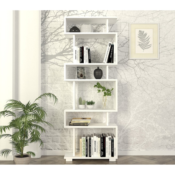 Biblioteca UnicUtil® Living Moderna, 19.5 x 60 x 163 cm, Design Elegant Functional, din PAL Durabil Melaminat Mat, Suporta 10 Kg, Raft Perete Organizare Living Bucatarie Dormitor Birou Hol, 101x15x49 Cm, Alb