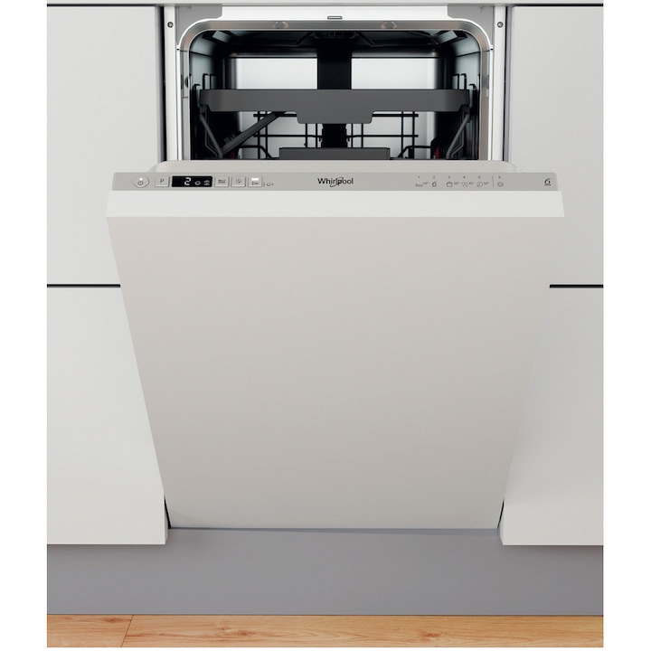 Masina de spalat vase incorporabila Whirlpool WSIC3M27C, 10 seturi, 6 programe, 6th Sense, Clasa E, 45 cm