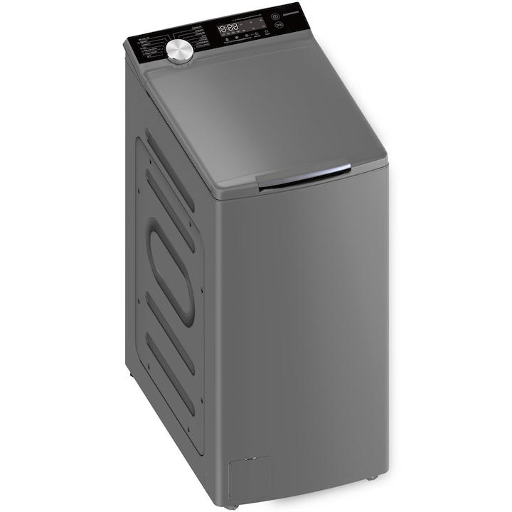 Masina de spalat rufe cu incarcare verticala Heinner HWM-TL8013IVKSA+++, 8kg, 1300rpm, clasa A, motor inverter, 15 programe, control touch, display digital, program rapid 15min, functie start intarziat, selector temperatura,blocare acces copii, argintiu