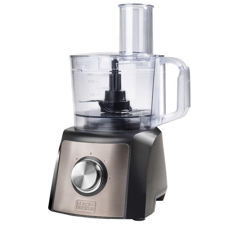 Robot de bucatarie Black&Decker BXFPA1200E, 1200W, capacitate bol 1.5L, 2 viteze, functie Pulse, Negru/Inox