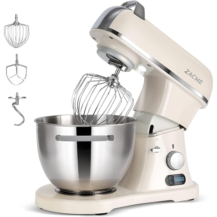ZACME Robot de Bucatarie Profesional 1500 W cu Bol Inox 7 L, Mixer si Framantator cu Ecran LCD si 11 Viteze