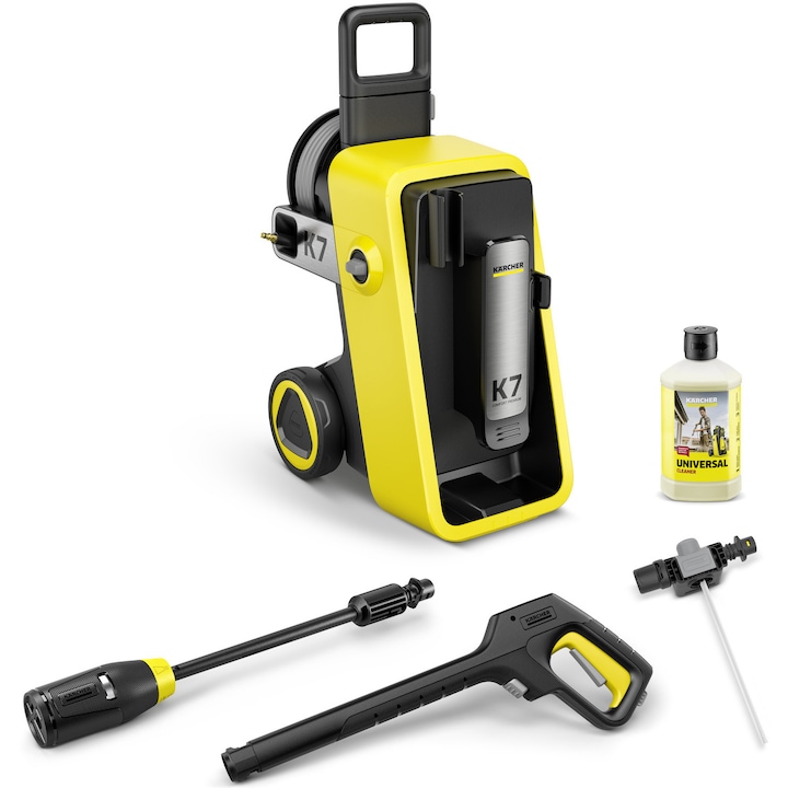 Aparat de spalat cu presiune Karcher K 7 Comfort Premium, putere 3000 W, presiune maxim 180 bar, debit maxim 600 l/h, pistol de presiune ridicata, lance 4 in 1 Multi Jet, furtun presiune 10 m, adaptor racord furtun gradina 3/4, detergent 1 l