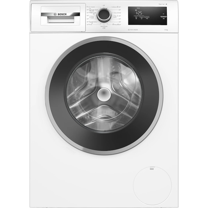 Masina de spalat rufe Bosch WAN2806NBY, 8 Kg, 1400 RPM, Iron Assist, EcoSilence Drive, Control electronic/touch, Speed Perfect, Clasa A, 60 cm, Alb/antracit