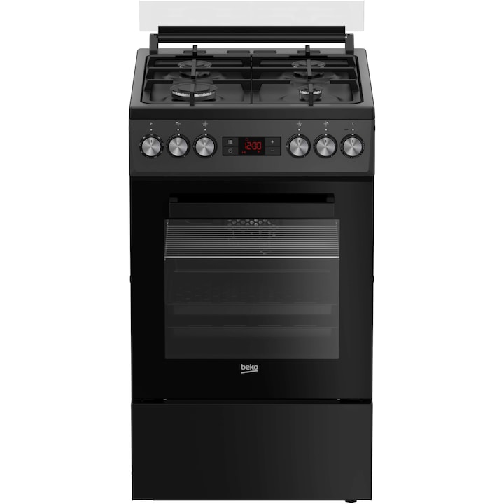 Aragaz Beko FSM52330NAO, Mixt, 4 arzatoare, Aprindere integrata, Grill electric, 8 functii, Clasa A, 50 cm, Antracit