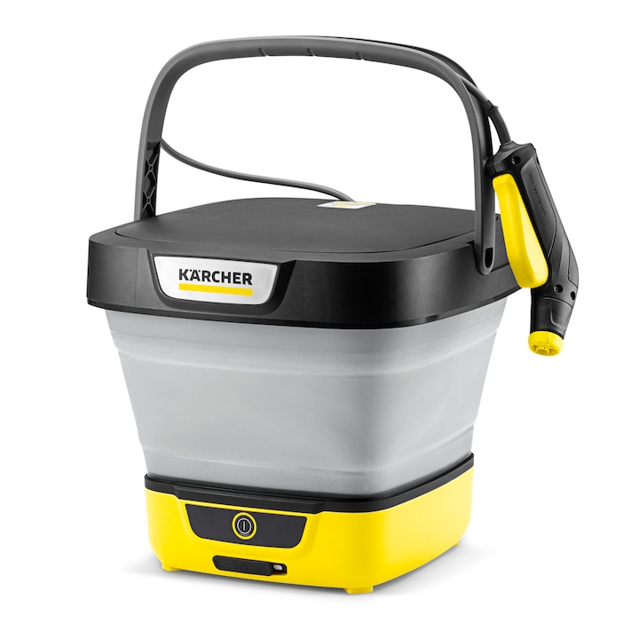 Aparat de spalat cu presiune joasa pe acumulator Karcher Foldable OC 3, debit transportat max 2 l/min, 15 min autonomie maxima, volum rezervor 8 l, lungime furtun 1.8 m, cablu de incarcare USB-C de 7.2 V, adaptor