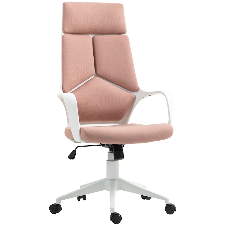 Scaun de birou ergonomic, HOMCOM, inaltime reglabila, functie de balansare, roz, 63x63x117-127 cm