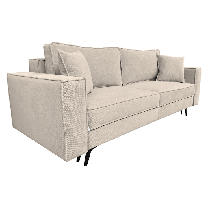 Canapea extensibila Tiffany cu picioare si lada de depozitare, crem deschis, C09, 230x90x82 cm