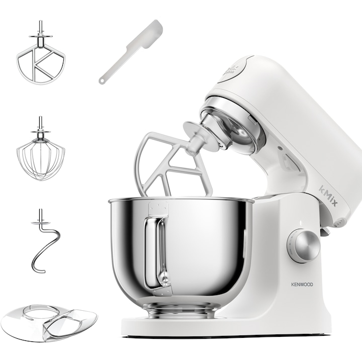 Robot de bucatarie KENWOOD kMiX KMX751AWH, 1000 W, vas inox 5 l, 6 trepte viteza, 3 accesorii patiserie, functie amestecare delicata, functie pornire lenta, Alb mat