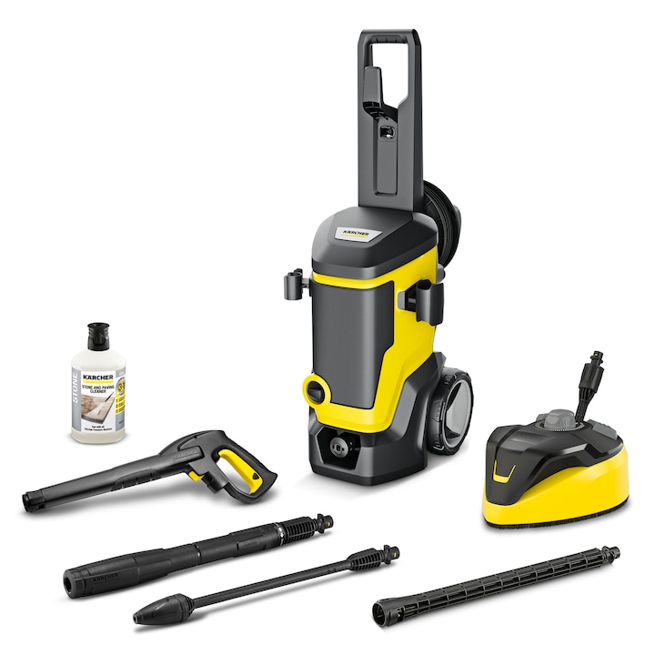Aparat de spalat cu presiune Karcher K 7 WCM Premium Home, 3000 W, motor racit cu apa, debit max 600 l/h, presiune maxim 180 bar, tambur pentru furtun, dispozitiv pentru curatat suprafete T 7, detergent 1 L 3 in 1 RM 611