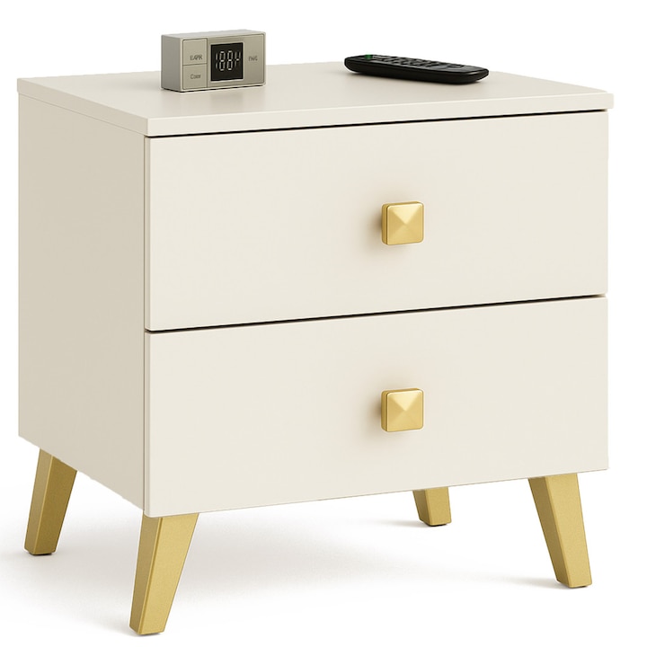 Noptiera eleganta, MOBI, 2 sertare, Alb