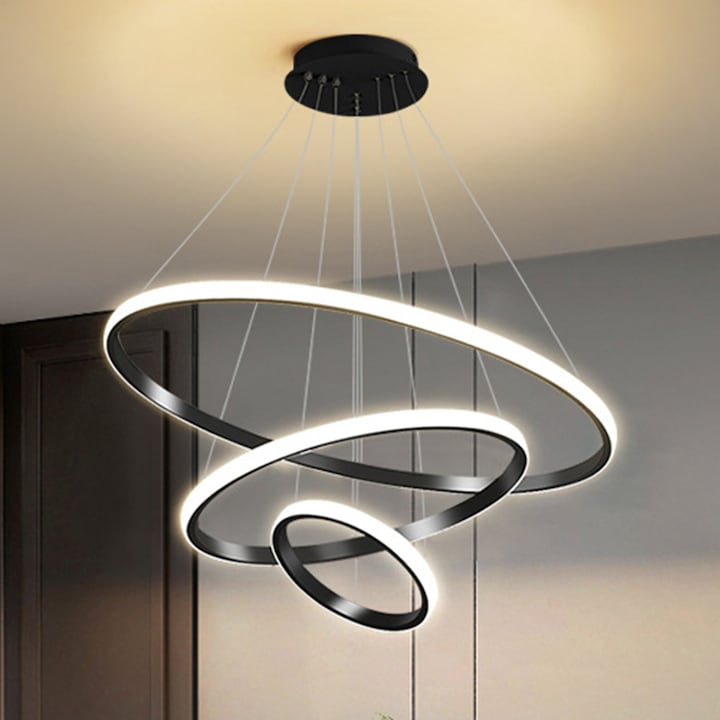 Candelabru Circular, Hompany, 220v, 67w, Diametru 20/40/60 cm, Reglabil la Infinit Cu Telecomanda, Negru