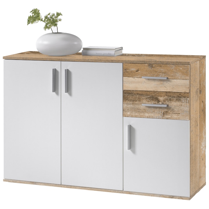 Comoda CHARLY-BOBBY 120x82x35 cm, 3 usi, 2 sertare, culoare Alb Mat, Old Style