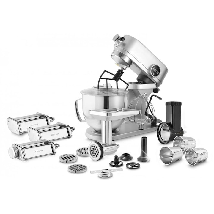 Robot de bucatarie Catler KM 8012, 800W, inox, capacitate 5l, set cu accesorii pentru macinat carne si paste
