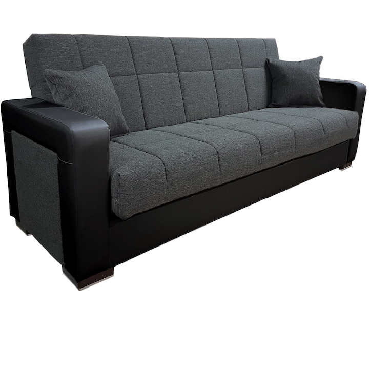 Canapea extensibila Olivia, lada depozitare, 220x70x88 cm, Gri/Negru