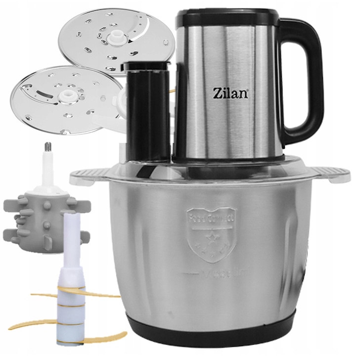 Tocator electric Zilan Tytan, malaxor multifunctional 500W, 4 lame din titan, bol inox 3L, 4 programe si functie puls, panou tactil, inox, 1 buc