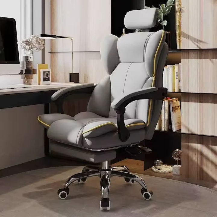Scaun Vivendo Ergonomic Executive cu Reclinare Piele Ecologica Suport Lombar Birou Gaming, Gri