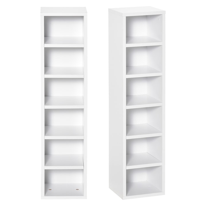 Biblioteca Raft Homcom, Set din 2 Piese cu 12 Rafturi din Lemn, 21x19,2x88,3 cm, Alb