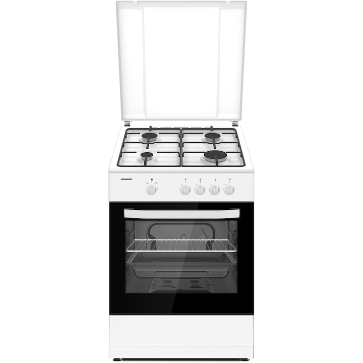 Aragaz Heinner HFSC-SME66IWH, 60x60cm, gaz, 4 arzatoare, aprindere electrica, Alb