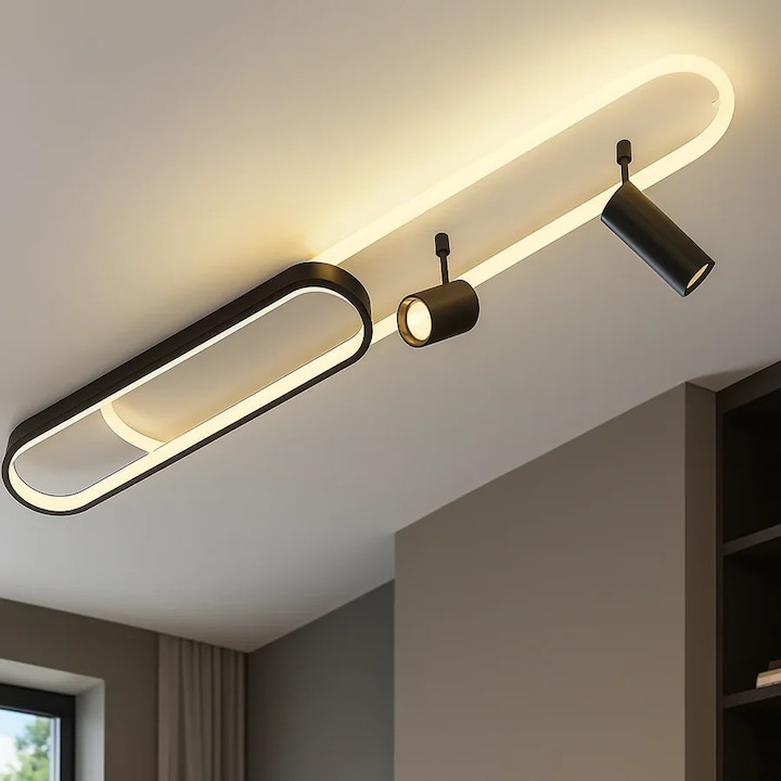 Lustra LED cu Proiector Reglabil FISSO Camilla, 49W, 80*12*14, Lumina Rece/Neutra/Calda, Dimabila, IP20, Negru, Alb, Acril, Metal