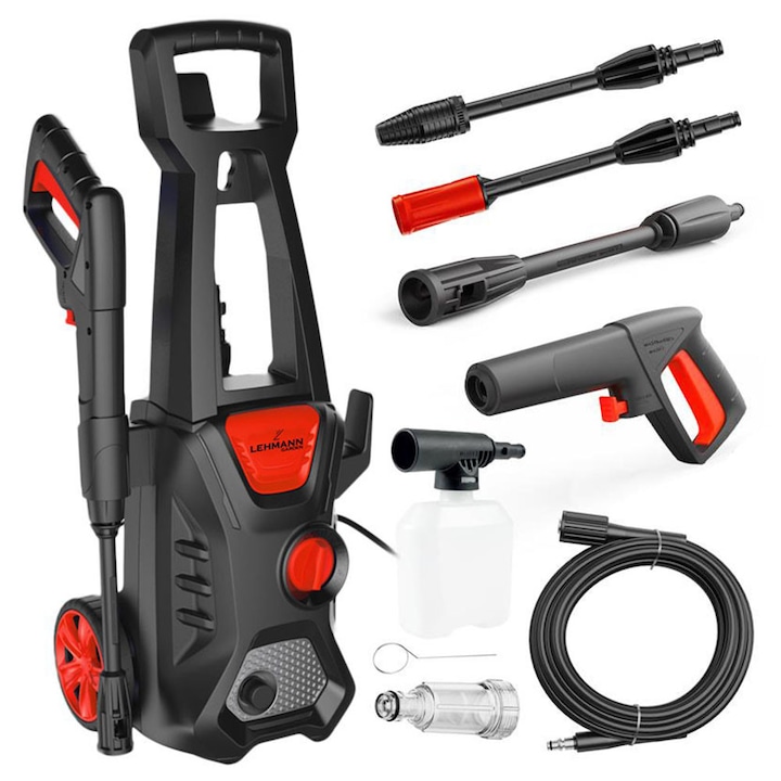 Aparat de spalat cu presiune, Lehmann Jukon, Alimentare La retea, 1600 W, 130/200 bar, 480 l/h, Negru/Portocaliu