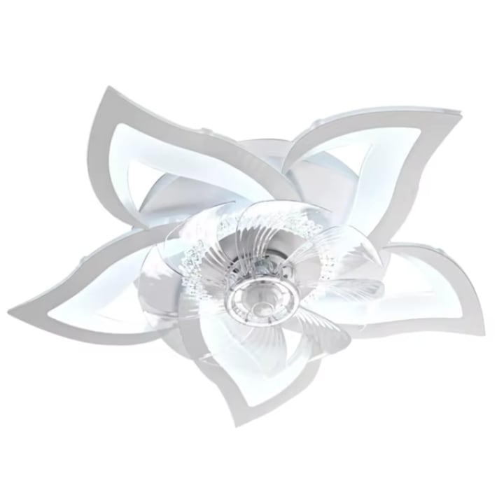 Lustra LED cu ventilator, Trandafi led, 80W, Cu Control Remot Dimabil LED, Cu 7 Pale de Ventilator, pentru Sufragerie, Dormitor 8884/5FS ALB