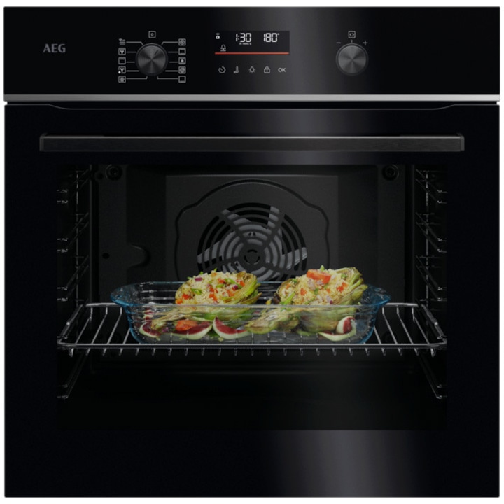 Cuptor incorporabil AEG TU5PB431SB, Electric, 72 l, Conectivitate WI-FI, Autocuratare pirolitica - 3 moduri, 45 de programe predefinite, Afisaj digital, Grill, Ghidaj telescopic pe 1 nivel, Senzor gatire, Clasa eficienta energetica A++, Sticla neagra