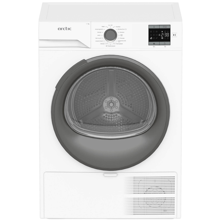Uscator de rufe Arctic A2T17239W,Pompa de caldura, 7 kg, 15 programe, Clasa D, Aqua Surf, Alb