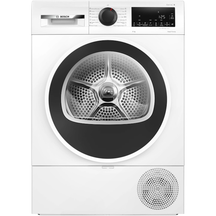 Uscator de rufe Bosch WQG24101BY, Pompa de caldura, 9 Kg, 18 programe, AutoDry Technology, AntiVibration, Filtru EasyClean, Clasa D, Alb