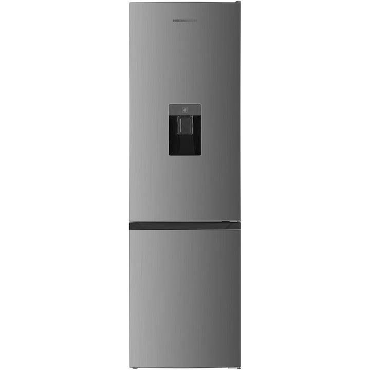 Combina frigorifica Heinner HC-HM260XWDE++, 260 l, Clasa E, Dozator apa, Control electronic cu termostat ajustabil, Lumina led, 3 rafturi sticla frigider, Usa reversibile, H 180 cm, Argintiu.