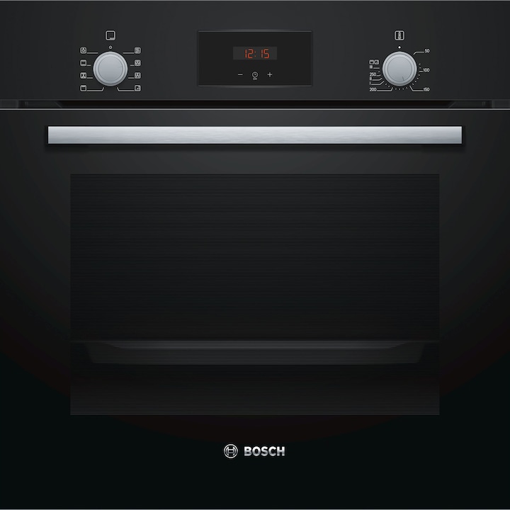 Cuptor incorporabil Bosch HBF153EB0, Electric, 66 l, Grill Autocuratare EcoClean Direct, Suport telescopic, Convectie 3D, Clasa A, Negru/Argintiu