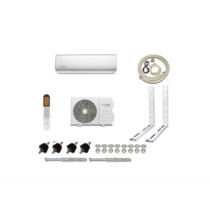 Aparat de aer conditionat Yamato Optimum 2025 YW12T2n Inverter 12000 BTU, AI Inverter Algorithm, Racirea Turbo, Auto-diagnoza, Flux inteligent 3D, Timer, Sleep Mode, WI-FI, kit complet montaj