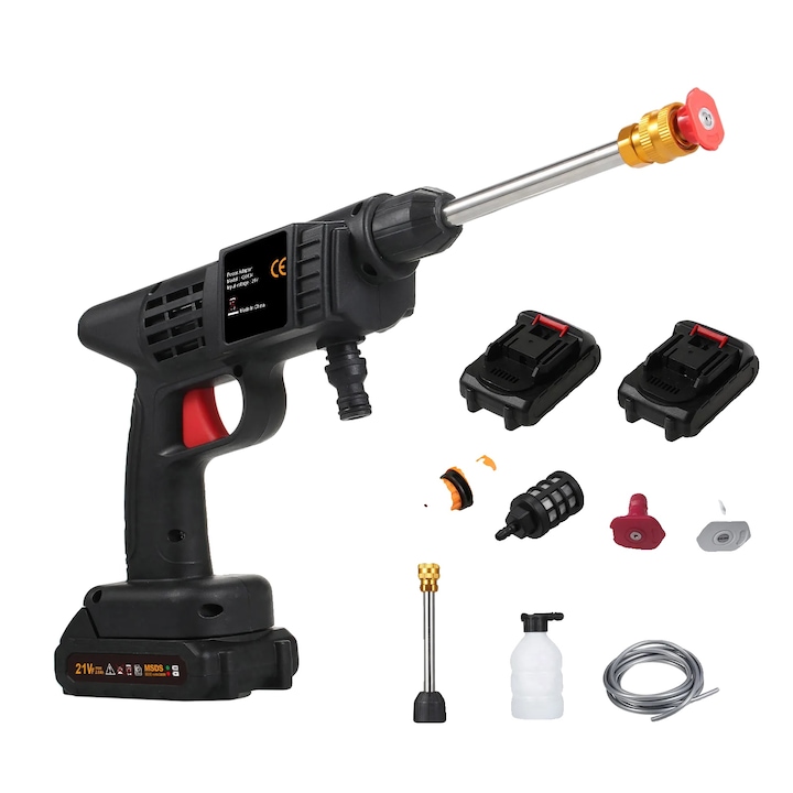 Aparat de spalat cu presiune, 150 PSI, fara fir, negru, alimentat cu baterie