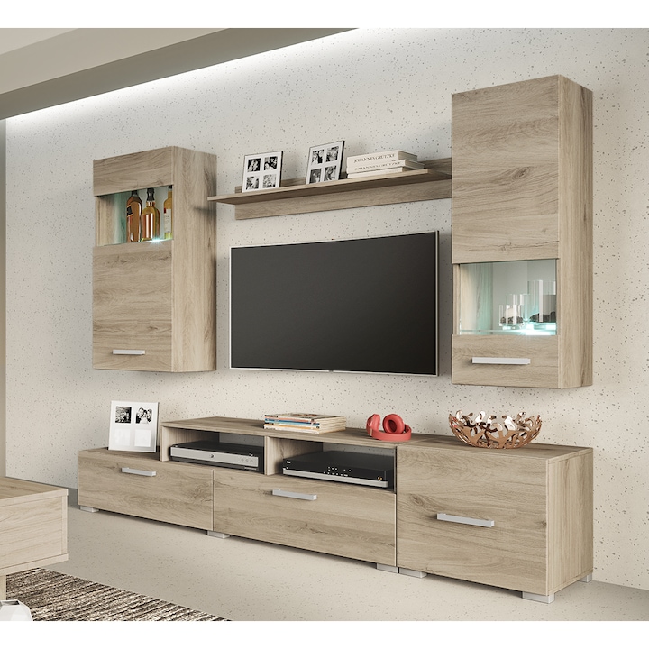 Living/Biblioteca Irim Niko, 210x42,5x165 cm, LED, Sonoma