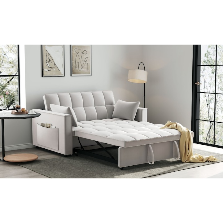 Canapea extensibila 2 locuri 140x77x85 cm Tapitata Catifea Light Grey Model One Marketmob
