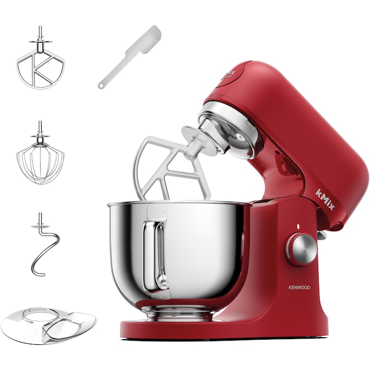 Robot de bucatarie KENWOOD kMiX KMX751ARD, 1000 W, vas inox 5 l, 6 trepte viteza, 3 accesorii patiserie, functie amestecare delicata, functie pornire lenta, Rosu mat