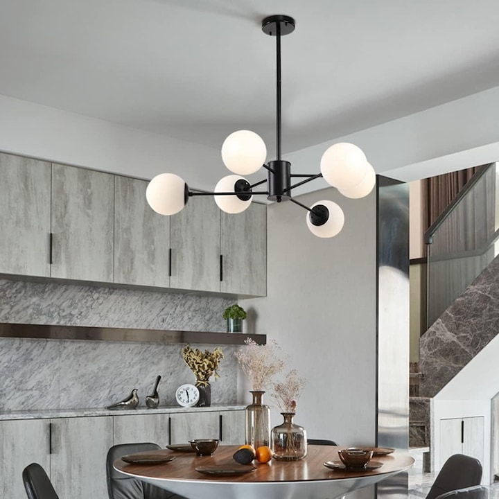 Pendul Modern 6 Globuri soclu E27 Black Cosmo 70cm ZenLED®