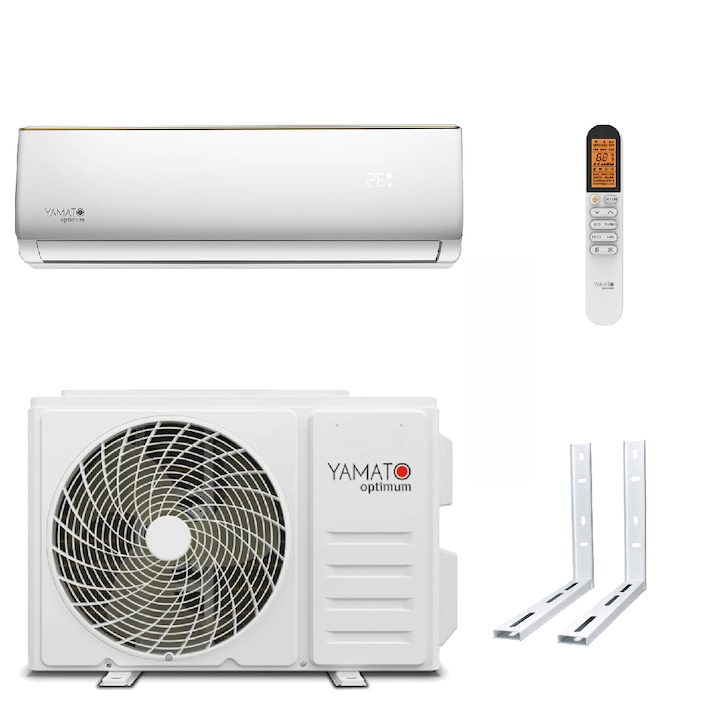 Aparat de aer conditionat Yamato Optimum R32 YW09T2, Inverter, 9000 BTU, Clasa A++, Wi-fi, cu Kit instalare, Console pentru unitate exterioara, Alb