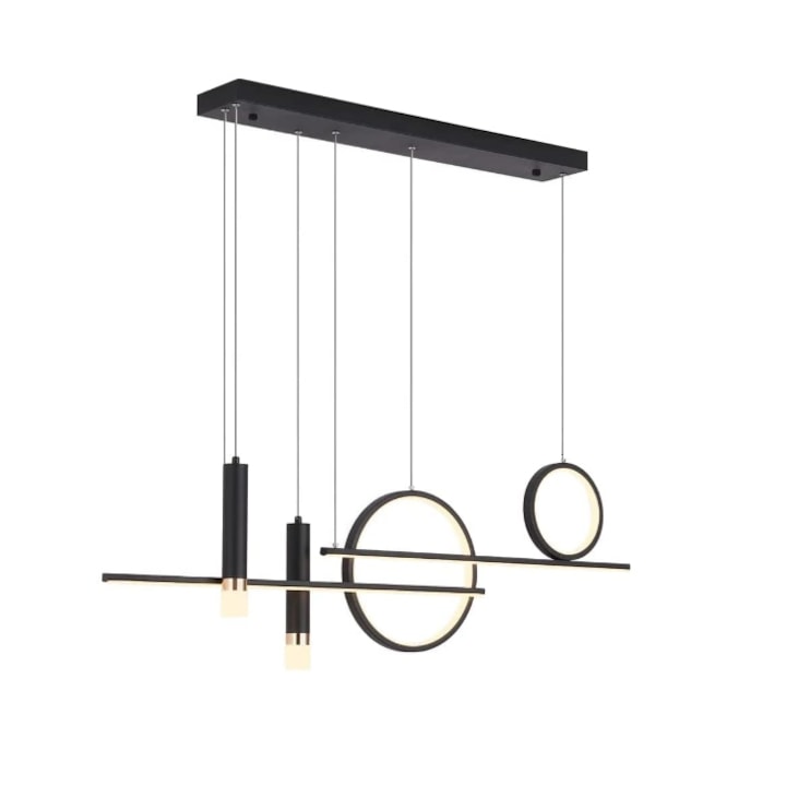 Candelabru, Toolight, Doua Cercuri Paralele, Reglabila iN Mod Infinit Cu Telecomanda, 3000K-6500K, Lustra Suspendata Cu Led, Negru, 30W, Pentru Sufragerie, Dormitor, BucaTaRie, Hol