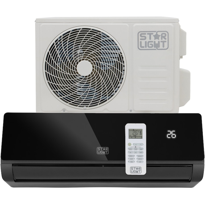 Aparat de aer conditionat Star-Light ACT-12XPBW, AI control, Control WiFi, 12000 BTU, Clasa A++, 3D Air Flow, I Feel, Functie incalzire, Negru