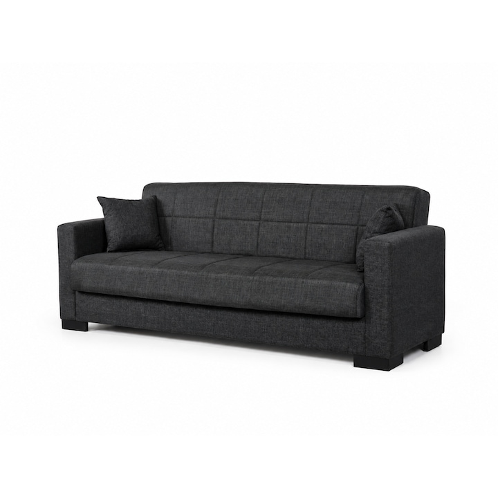 Canapea extensibila Axa, Gri antracit, 210x78x78, cu functie pat 103×180 cm, sistem click-clack, arcuri Bonell, spatiu de depozitare si tapiterie din stofa. Mobila Mega
