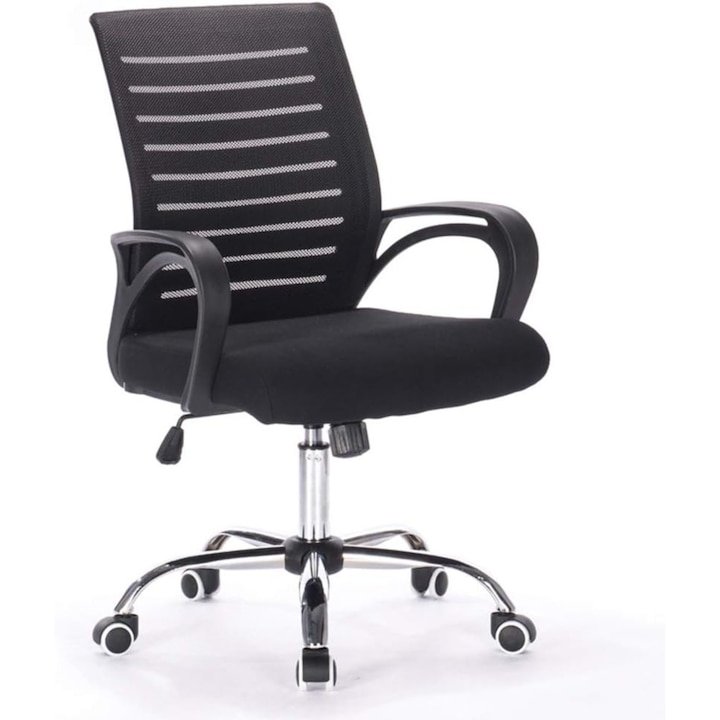 Scaun birou ergonomic, office, Quasar & Co.®, model Delta, mesh, inaltime reglabila, baza cromata, negru
