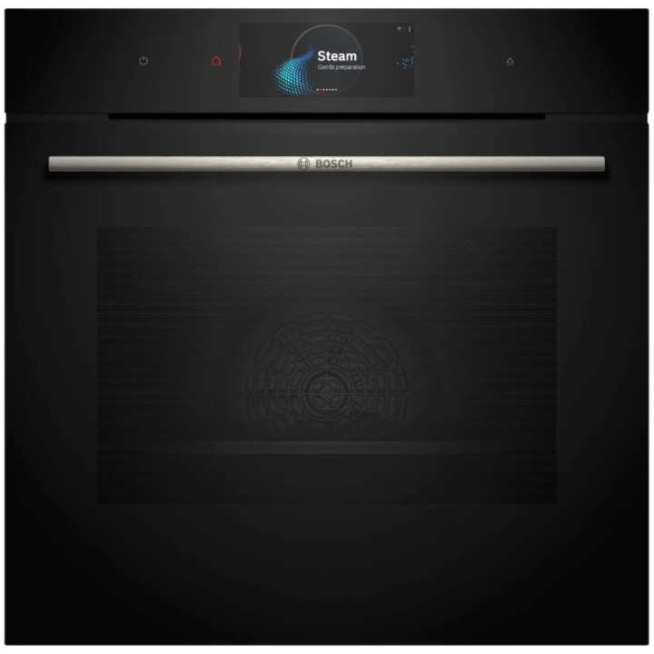 Cuptor incorporabil Bosch Seria 8 HRG7784B1, Electric, 71 l, Multifunctional, Perfect Steam, 22 functii , Autocuratare pirolitica, Grill, Air Fry, Home Connect, Clasa A+, Negru