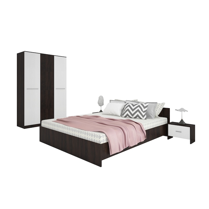 Set Dormitor Hera wenghe cu pat 140 cm x 200 3 usi
