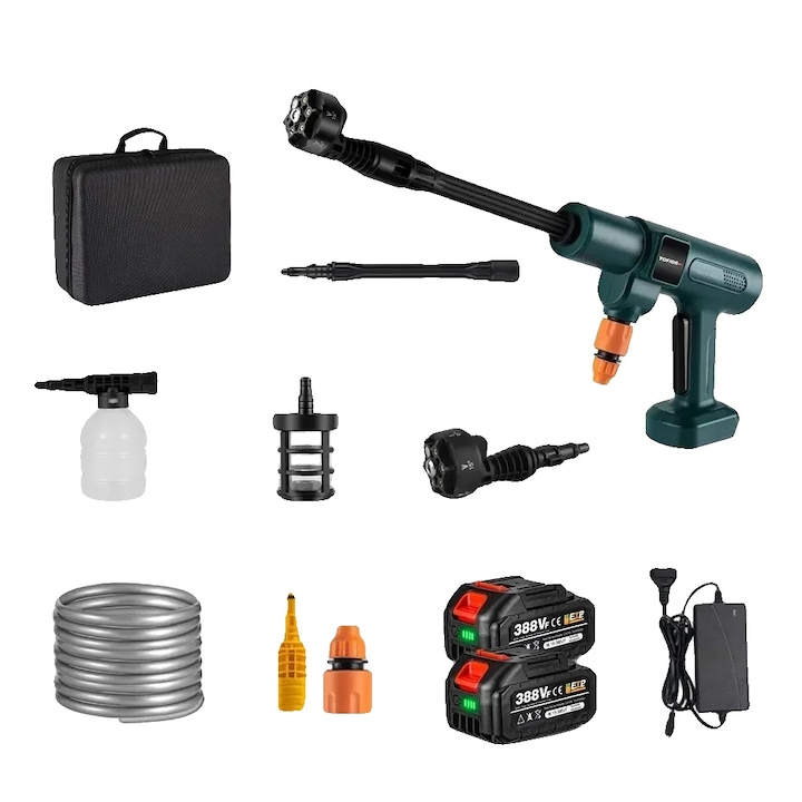 Pistol de spalat cu presiune, 200 bar, motor electric fara perii, set 2 baterii, 5m furtun