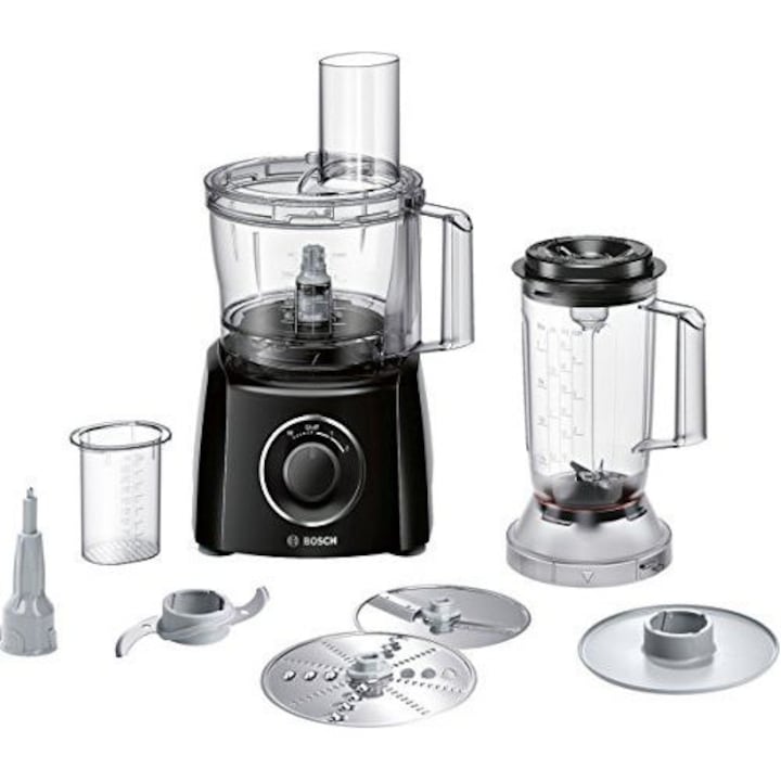Robot de Bucatarie Bosch MultiTalent 3 MCM3201B, 800 W, Bol 2.3 L, Blender 1 L, 2 Viteze + Pulse, Accesorii Multifunctionale, Negru